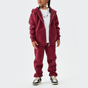 Ensemble de survêtement à capuche beige pour garçons, manches longues, décontracté, en coton, pour l'automne, avec poches latérales, taille élastique, fermeture éclair, 2027 - Product Image 6