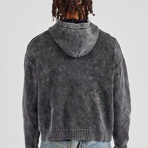 Sudadera con capucha personalizada con logo, de tejido grueso, corta, con cremallera, estilo vintage, lavado ácido, con bordado desgastado y parches. Calificación de tienda: 5.0 (144 reseñas) - Product Image 4