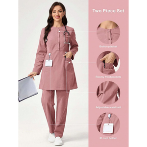 PROMOTION EXCEPTIONNELLE : Ensemble d'uniformes médicaux unisexes à col en V avec pantalon droit – Haut et pantalon de travail médical – Fabrication OEM/ODM FMF - Product Image 6