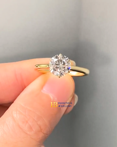 Bague de fiançailles de luxe en argent et or avec diamant rond, bague solitaire classique, diamant de laboratoire VVS VS couleur D E, pour mariage et demande en mariage - Product Image 2