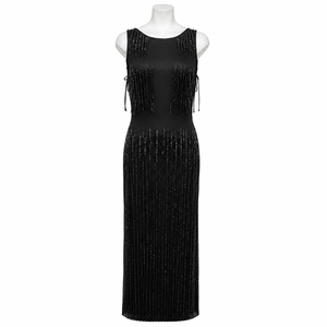 Robe de soirée longue noire de luxe à sequins sans manches pour femme, col rond, idéale pour les fêtes formelles, mariages et cocktails, avec ajustement latéral - Product Image 1