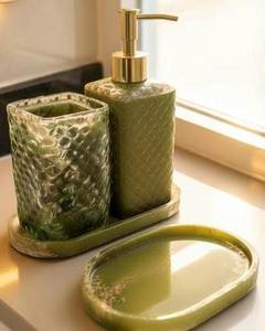 Accesorios de Baño de Resina con Diseño de Terrazo Rosa, Patrón de Mármol, Juego de Cinco o Seis Piezas, Bandeja Rectangular con Flores, Fácil de Limpiar, Decoración - Product Image 2