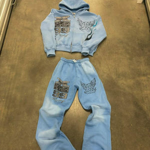 Ensemble sweat-shirt et pantalon de survêtement évasé de haute qualité, avec logo personnalisé, effet délavé à l'acide, effet usé et broderie - Product Image 5