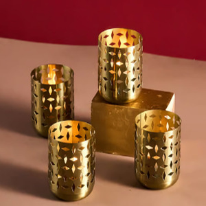 Diamond Cut Metal Votives Small Set of 4 Brass Votives - Product Image 1