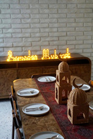 Lanterne de mosquée en rotin faite à la main, décoration Ramadan Eid Mubarak, centre de table islamique tissé, accent de maison, cadeau