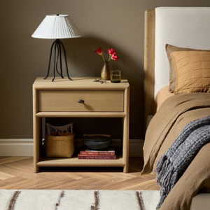 Modern Minimalist Wooden Nightstand With Drawer And <b>Open</b> Shelf For Home Furniture - Product Image 2