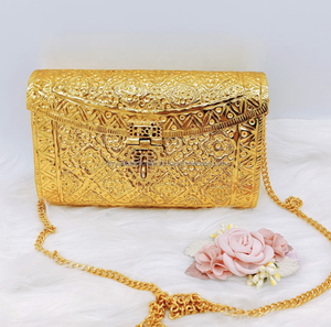 Custom Made Engraved <b>Silver</b>-Plated Brass Metal <b>Clutches</b> for Fashion Accessory Stores Resale in Assortment of Designs India - Product Image 5