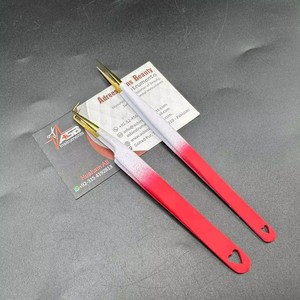 Pinces à cils professionnelles japonaises en acier inoxydable, droites et en forme de L, pinces à cils rouge et blanc ombré, logo personnalisé - Product Image 4