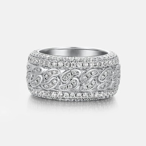 Anillo de banda de lujo unisex de plata 925 con moissanita de engaste de garras, estilo hip hop, pesado y brillante, para compromiso y boda - Product Image 2