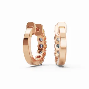 Pendientes de Aro con Diamantes de Diseño Moderno, Pendientes de Diamantes de Oro Rosa Cultivados en Laboratorio, Corte Redondo para Exportación al por Mayor - Product Image 2