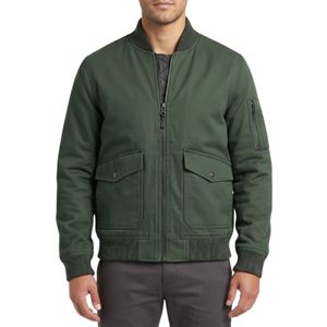 Olive Green Spread Collar 100% Polyester Bomber <b>Jacket</b> <b>Zip</b> <b>Up</b> Front Patch Pockets Casual Utility Winter <b>Jacket</b> - Product Image 4