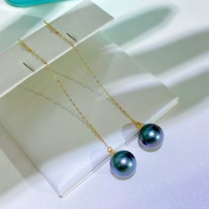 Boucles d'oreilles en argent 925 avec dentelle et perles noires de Tahiti, nouvelles perles de base impeccables de 9 à 10 mm, assortiment parfait - Product Image 1