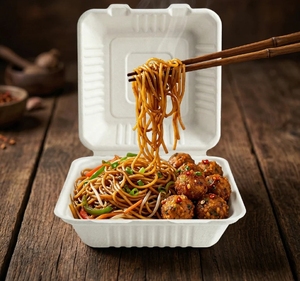 Sugarcane Bagasse Disposable Lunch Box Square Takeout Food <b>Container</b> with Lid for Restaurant Picnic - Product Image 3