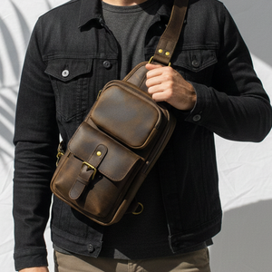 Bolso de Pecho de Cuero Genuino para Hombre, Estilo Vintage, Ligero y Duradero, para Uso en Primavera/Verano - Product Image 6