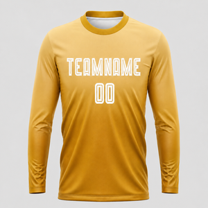 เสื้อฟุตบอลแขนยาวสีเหลืองสำหรับผู้ชาย คอกลม ระบายเหงื่อได้ดี ผลิตจากโพลีเอสเตอร์ พิมพ์ชื่อทีม ทรงปกติ ราคาประหยัด - Product Image 1