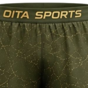 Olive Green Gold Speckled Print Sports <b>Shorts</b> with <b>Elastic</b> <b>Waistband</b> Lightweight Breathable Athletic Gym Training Performance - Product Image 3