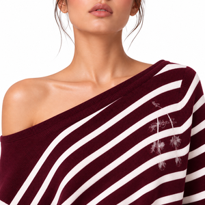 Pull asymétrique rayé imprimé vintage pour femme, col dégagé, manches longues, idéal pour le printemps et les tenues décontractées - Product Image 2