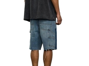 Shorts de Mezclilla Premium para Hombre, Dos Tonos, con Diseño de Parches, Dobladillo Deshilachado, Estilo Urbano - Product Image 3