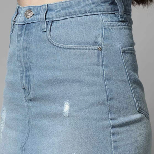 Jupe longue en jean décontractée pour femme, style vintage, taille haute, avec fente, en denim bleu, style brut, vente en gros - Product Image 6