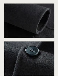 Manteau long en laine pour homme, col rabattu, simple boutonnage, couleur unie, épais, coupe classique, vêtement d'extérieur - Product Image 2