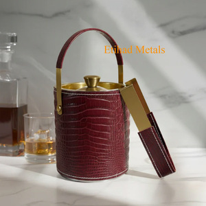 Seau à glace pour vin en cuir de crocodile avec pinces vert foncé - Product Image 3