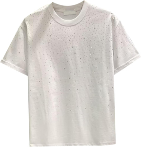 100% Cotton Custom Rhinestone Studded O-Neck Short Sleeve Breathable T-Shirt Men Regular Fit Streetwear Tee Custom Logo OEM - Product Image 1