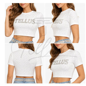 เสื้อครอปท็อปผู้หญิงคุณภาพสูง ประดับด้วยคริสตัล ระบายอากาศได้ดี น้ำหนักเบา ผลิตจากผ้าฝ้าย 100% แห้งเร็ว - Product Image 6