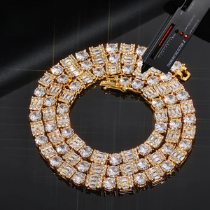 Mens 925 Silver Moissanite Round Baguette Tennis Chain Iced Pave <b>Statement</b> Luxury <b>Necklace</b> for Men - Product Image 1