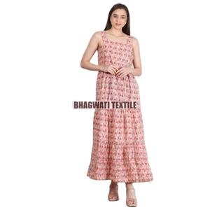 Main bloc imprimé été coton robe florale à la main inde bouton décoration vacances-adapté à manches Style plage 6XL vêtements - Product Image 5