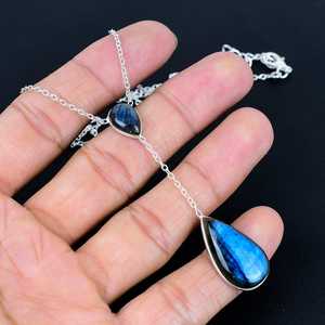 Collier pendentif en labradorite naturelle taille poire, argent sterling 925, pierre précieuse à reflets bleus, fait main, bijoux bohèmes pour femmes, fournisseur - Product Image 1