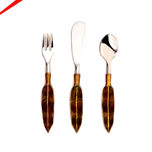 Handmade Leaves Design End Handle <b>Spoon</b> and Fork Set Best-selling Salad Serving <b>Spoon</b> Soup <b>Spoon</b> Cutlery Set - Product Image 2