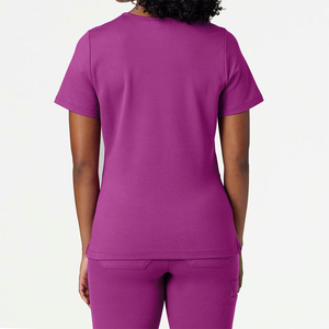 Women's Purple <b>Scrub</b> Set Knitted Polyester V-Neck Top <b>Jogger</b> Pants Hospital Uniform with Seamless Fusing and Needle Detection - Product Image 3