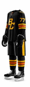 Maillot de hockey sur glace sublimé noir et jaune pour homme BC, manches longues, évacuation de l'humidité, coupe athlétique, vêtement d'hiver - Product Image 6
