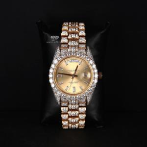 Reloj de Lujo con Diamantes Moissanite, Esfera Amarilla, Marcadores de Hora con Corte Baguette, Estilo Hip Hop, para Hombre, Uso Diario - Product Image 1