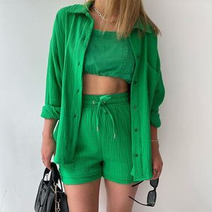 Women's Summer Solid Above Knee <b>Top</b> & High Waisted Pants Set Casual Streetwear Outfit White - Product Image 5