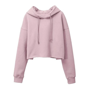 Raw Bottom Crop Body Cotton Fleece Hoodies para Mujer - Product Image 1