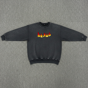 High Quality Winter Streetwear Solid Acid Wash Applique Embroidered Fleece Oversized <b>Pocket</b> Pullover Sweatshirt Mens Custom - Product Image 1