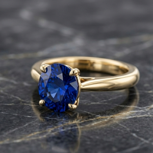 <b>Blue</b> Sapphire Solitaire Diamond <b>Ring</b> in 14K Gold Round Brilliant Women Wedding Band Anniversary Jewelry - Product Image 3