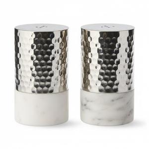 Saleros y Pimenteros de Acero Inoxidable Martillado, Elegantes y Modernos, Dispensador de Especias para Mesa de Cocina y Restaurante, Acabado Plateado - Product Image 2