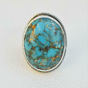 Blue Copper <b>Turquoise</b> Silver <b>Ring</b> 925 Sterling Silver Handmade Gemstone Jewelry for Women - Product Image 2