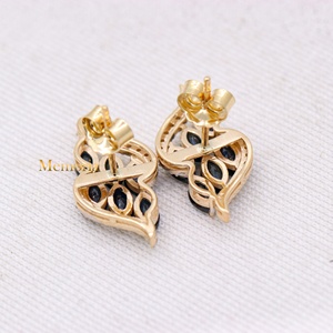 Wholesale 14k Yellow Gold Natural Marquise <b>Blue</b> <b>Sapphire</b> Diamond Wing Ear Climber <b>Earrings</b> Memoria Jewels - Product Image 2