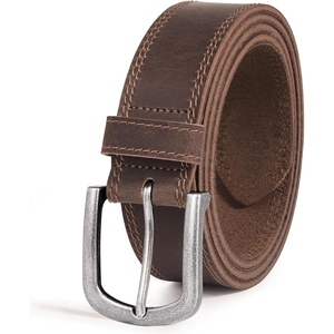 Ceinture en cuir véritable pour homme, ceinture classique en cuir de vache marron avec boucle en métal durable, pour tenue formelle et décontractée - Product Image 3