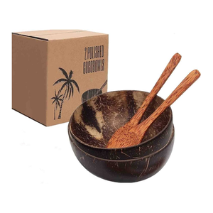 Juego de tazones de coco al por mayor con cucharas de madera a juego, vajilla ecológica y sostenible hecha a mano en Vietnam - Product Image 1