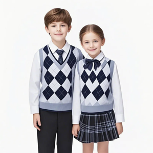 Uniforme Escolar para Niñas de Primaria, Chaleco Oxford de Punto con Lazo y Falda a Cuadros, Conjunto para Niñas - Product Image 6