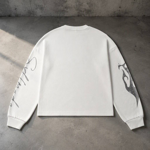 <b>Men's</b> <b>White</b> O-Neck Thermal <b>Long</b> <b>Sleeve</b> Breathable Polyester Flannel Casual Letter Graphic Print Sporty Winter Sweatshirt - Product Image 2