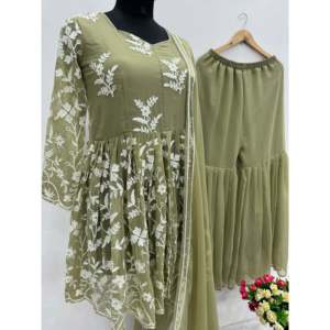 Women's Fancy Party Wear <b>Top</b> Sharara Dupatta with <b>Stitched</b> Work - Product Image 4
