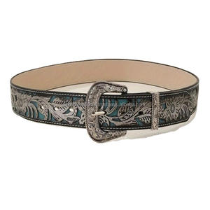 Custom Made Wide Western <b>Belt</b> for Men Floral Embossed <b>Tooled</b> <b>Leather</b> Casual Style with Alloy Snap Button for Buckle Change - Product Image 2