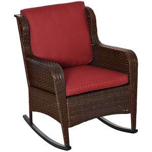 Sedia a dondolo da esterno in rattan PE rosso vino con morbidi cuscini in poliestere - Product Image 1