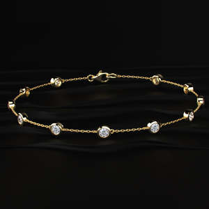 Luxury round moissanite bezel station <b>bracelet</b> 7 inch 925 sterling <b>silver</b> 10k 14k 18k gold platinum minimalist chain - Product Image 3