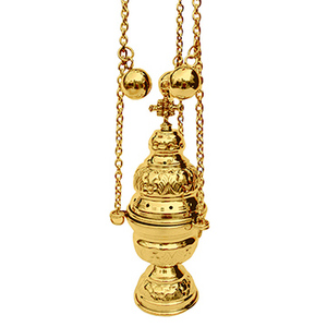กระถางธูปออร์โธดอกซ์พร้อมโซ่ 4 เส้นและระฆัง 12 ชิ้น |   กระถางธูปทองเหลืองดีไซน์ดั้งเดิมสำหรับโบสถ์-DOUBLE VEE EXPORTS - Product Image 1